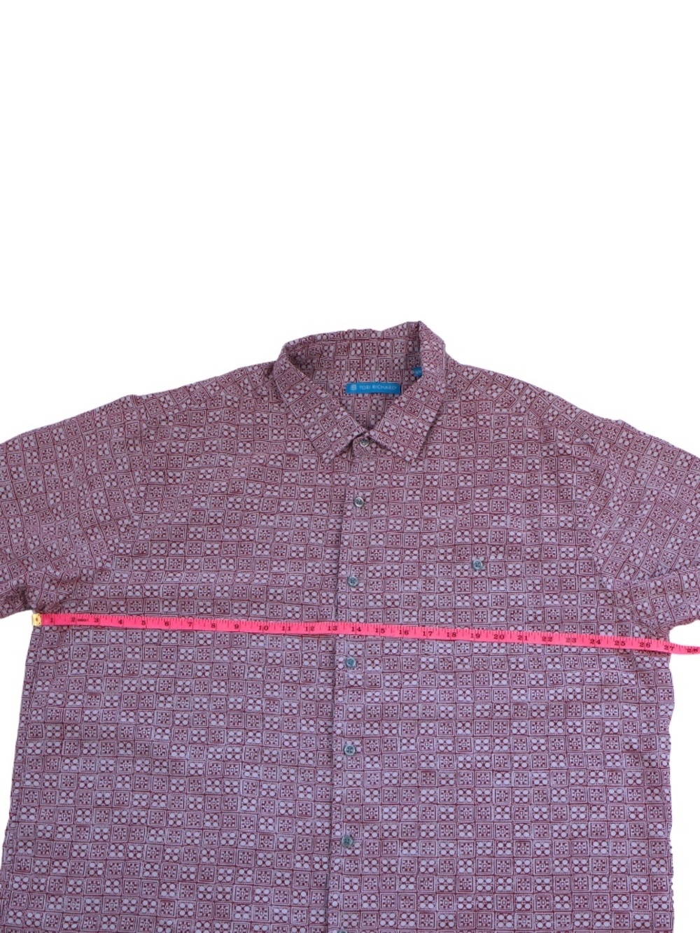TORI RICHARD Button Up Shirt 2XL Maroon Blue Geometric Print - Picture 5 of 8